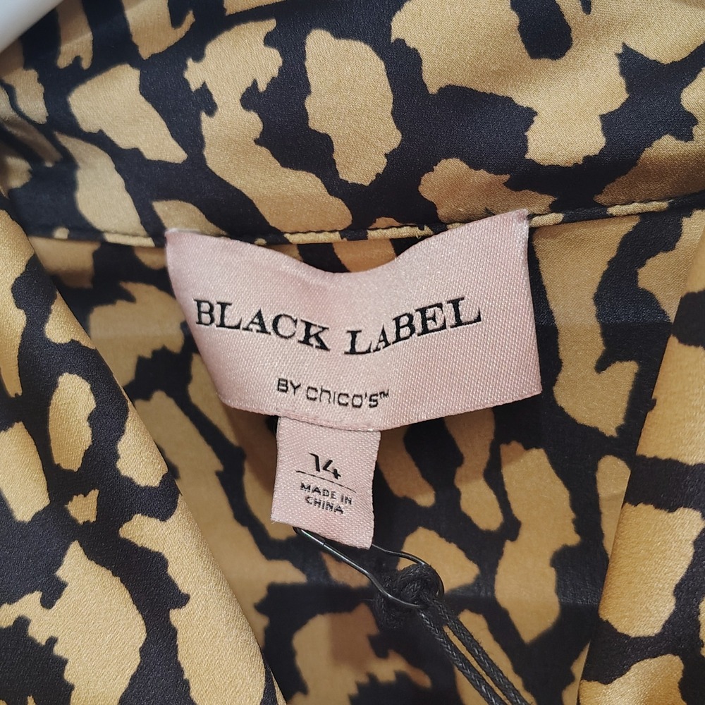 CHICOS BLACK LABEL SCARF BLOUSE LEOPARD WOMENS 14 CAREER SATIN SECRETARY LARGE - Picture 4 of 6